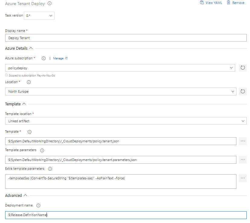 Tenant Deploy parameters